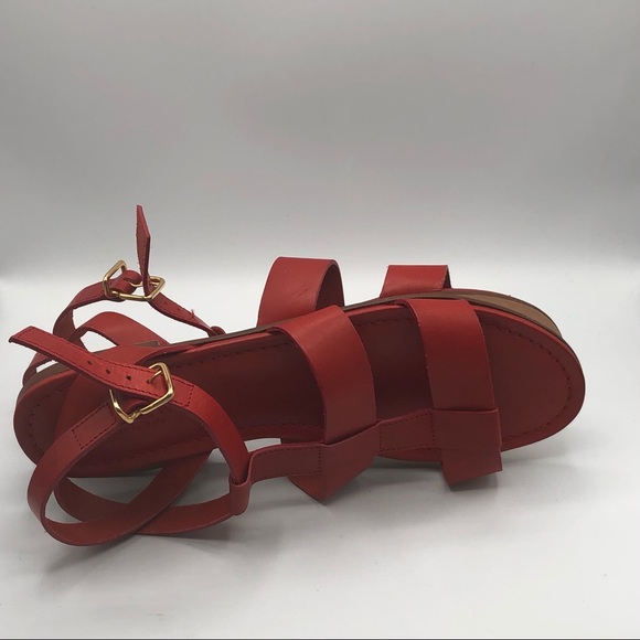 J CREW RED OLYMPIA LEATHER SANDALS - Picture 10 of 11